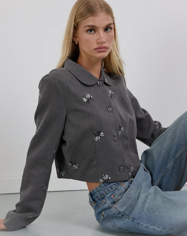 Zedari Jacket in Floral Embroidery Tailoring Charcoal